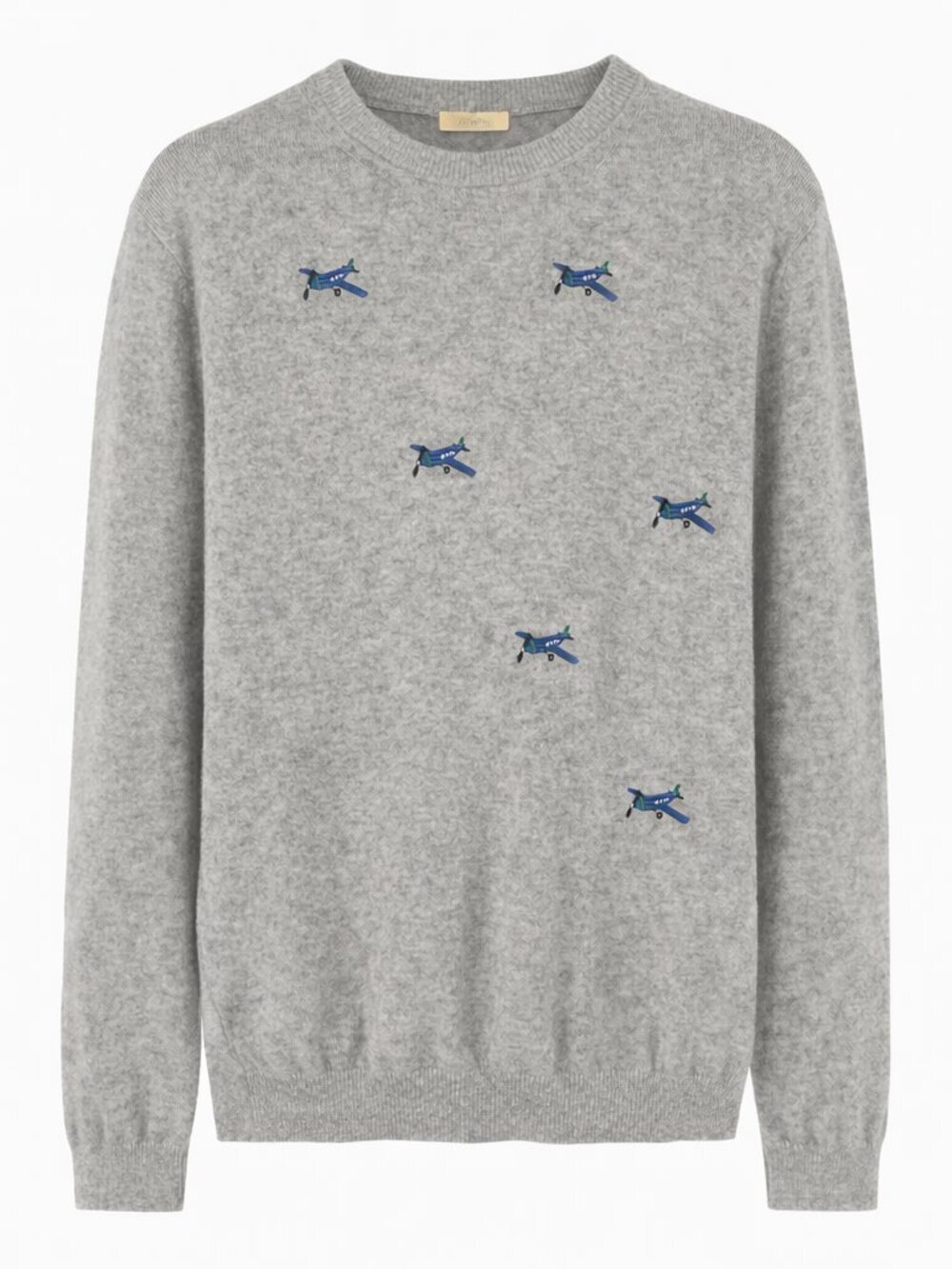 Malo 100% Cashmere Lux Sweater Gray Airplane Embroidered Crewneck Made in Italy - Picture 2 of 16